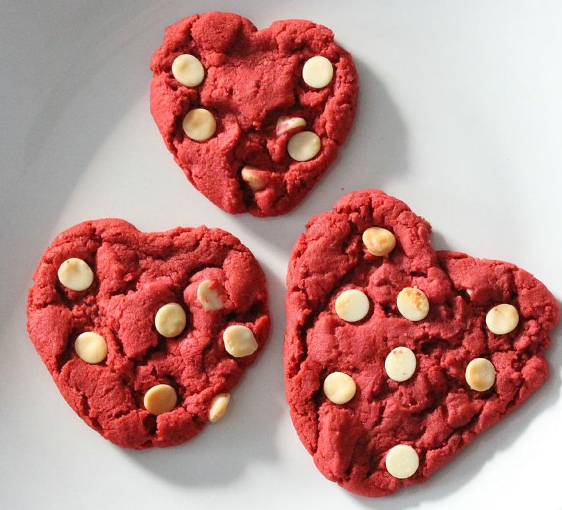 Red White Chocolate Chip Heart Cookies
